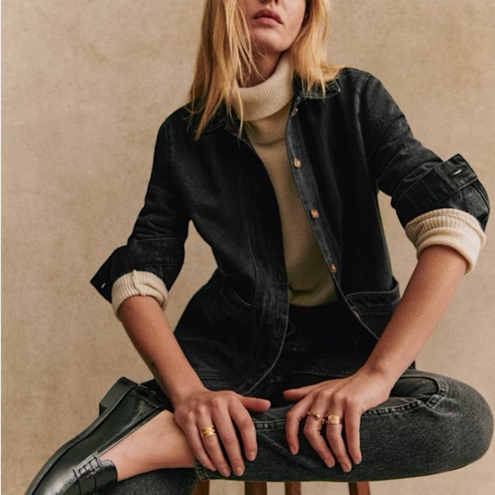 Sezane Will Denim Jacket in Washed Black